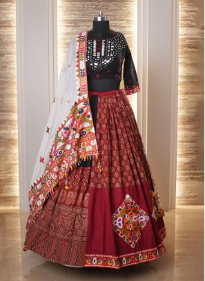 Black & Maroon Chaniya Choli Enhanced With Kutchi Patch Work