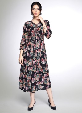 Black Muslin Silk Floral Printed Kurti