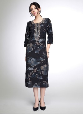 Black Muslin Silk Kurti With Floral Prints