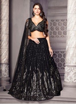 Black Party Wear Embroidered Lehenga Choli Suit