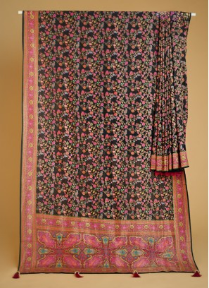 Black Pashmina Silk Traditional Saree