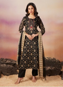 Black Salwar Suit In Chanderi With Silk Dupatta