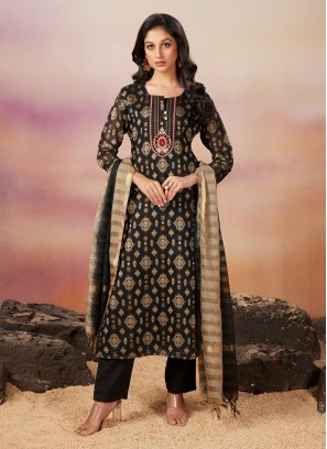 Black Salwar Suit In Chanderi With Silk Dupatta