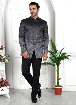 Black Shaded jodhpuri With Unstitched Bottom