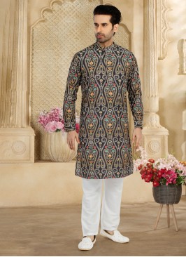 Black Thread Embroidered Kurta Pajama