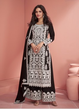 Black Thread Embroidered Palazzo Suit With Dupatta