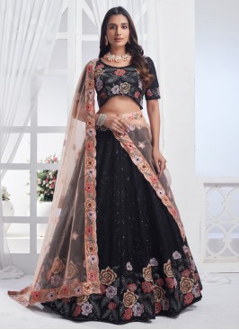 Black Wedding Wear Net A Line Lehenga Choli