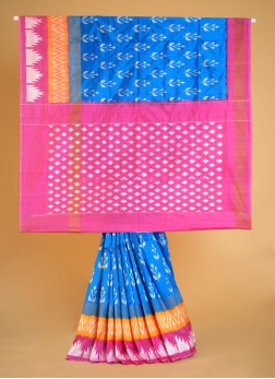 Blue And Pink Pure Silk Patola Festive Saree