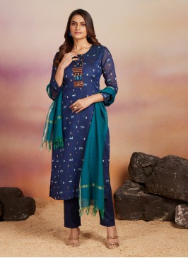 Blue Chanderi Readymad Salwar Suit For Women
