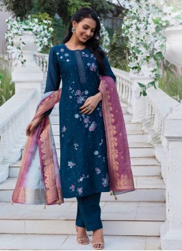 Blue Color Readymade Pant Style Salwar Suit