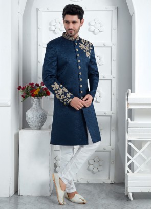 Blue Elegance Sherwani Set For Groom
