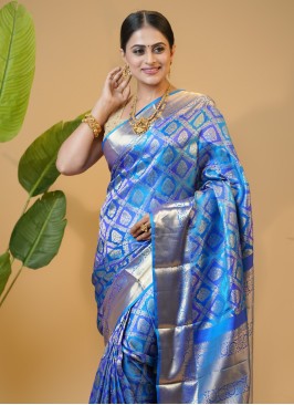 Two Tone Blue Woven Classic Kanjivaram Silk Saree