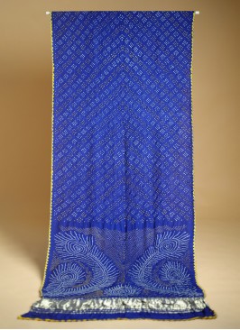 Blue Saree In Gajji Silk With Lagdi Patta Work