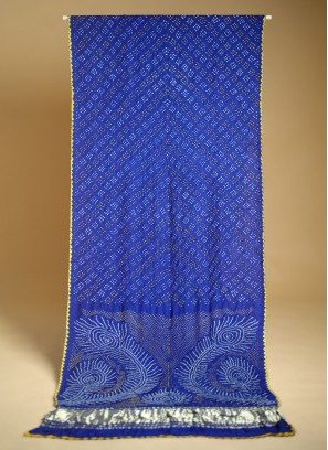 Blue Saree In Gajji Silk With Lagdi Patta Work