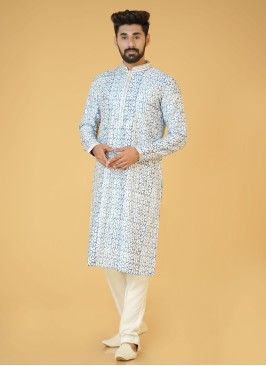 Blue Sequins Embroidered Silk Kurta Pajama