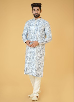 Blue Sequins Embroidered Silk Kurta Pajama