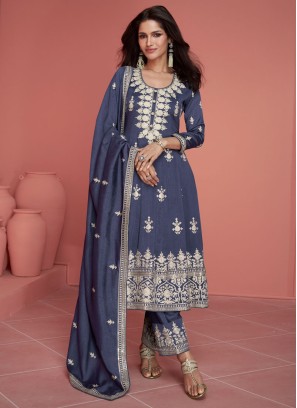 Straight Fit Long Designer Suit With Stitched Plazzo pant
