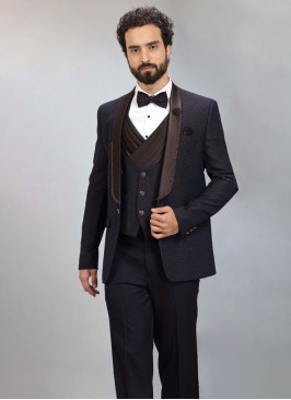 Blue Tuxedo Set In Terry Bone With Embroidered Det
