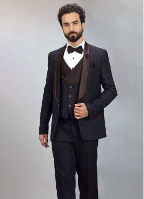 Blue Tuxedo Set In Terry Bone With Embroidered Detail
