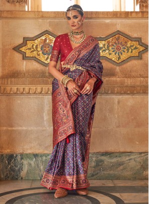 Blue Weaving Banarasi Silk Contemporary Style Saree