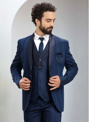 Blue Wedding Wear Imported Fabric Tuxedo Set