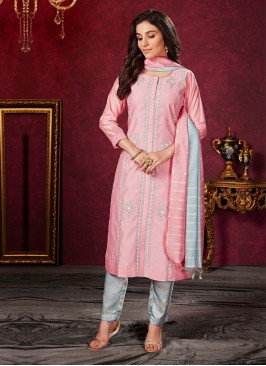Pink And Grey Pant-Style Salwar Suit