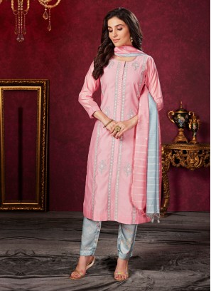 Pink And Grey Pant-Style Salwar Suit