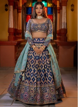 Blue Velvet Bridal Lehenga Choli with all over heavy zari embroidery and kundan  work. | Bridal lehenga choli, Lehenga choli online, Designer lehenga choli