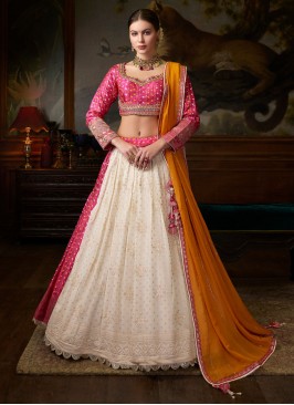 Breathtaking Pink And White Silk Lehenga Choli