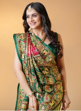 Bridal Wear Red And Green Gharchola Saree