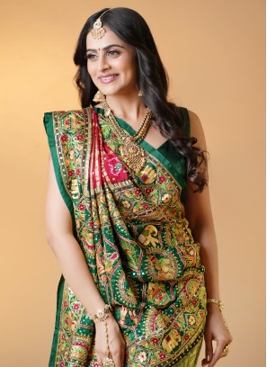 Bridal Wear Red And Green Gharchola Saree