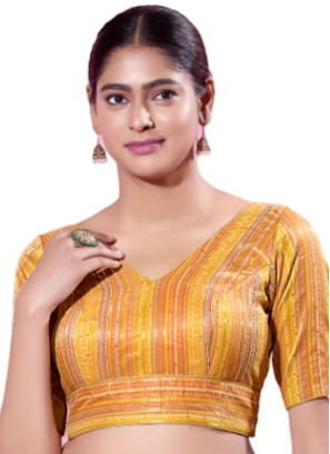 Brocade Silk Readymade Blouse In Mustard Yellow