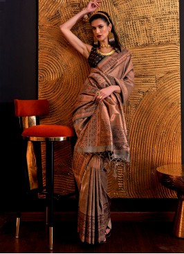 Brown Woven Handloom Silk Saree