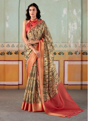 Multi Color Festive Wear Fancy Printed Tissue Silk Saree