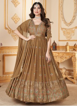 Light Brown Georgette Anarkali With Dupatta