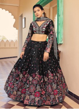 Chiffon Black Embroidered Designer Lehenga Choli