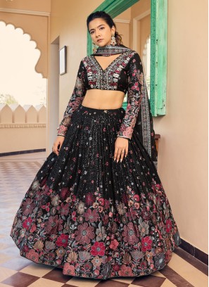 Chiffon Black Embroidered Designer Lehenga Choli