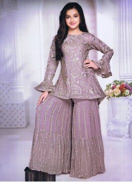 Chiffon Onion Pink Embroidered Sharara Suit