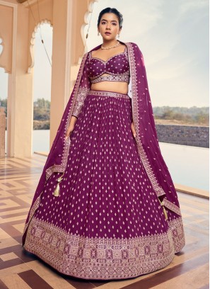 Chiffon Purple Sequins Embroidered Lehenga Choli