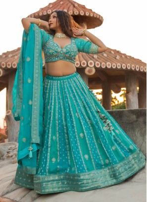 Chiffon Sea Green Designer Lehenga Choli