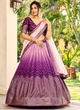 Chinon Fabric Trendy Lehenga Choli In Purple Shaded