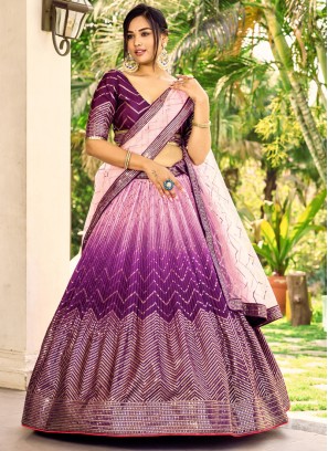 Chinon Fabric Trendy Lehenga Choli In Purple Shaded