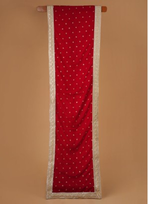 Classic Designer Embroidered Red Dupatta