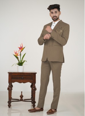 Coffee Color Tuxedo Suit In Imported Fabric