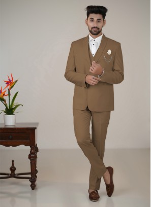 Coffee Tuxedo Set In Imported Fabric