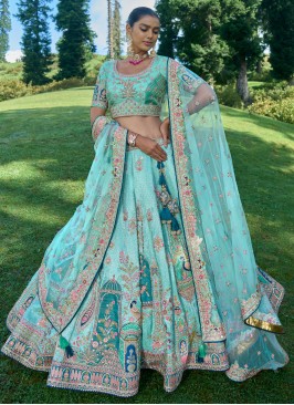 Delightful Light Sky Blue Embroidered Lehenga Choli