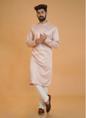 Cotton Embroidered Pink Kurta Pajama