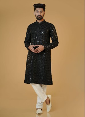 Cotton Silk Sequins Embroidered Designer Kurta Pajama