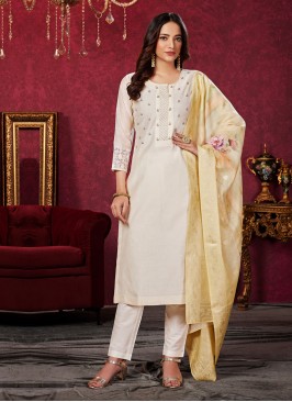 Cream and Beige Pant Style Salwar Suit for Effortless Style