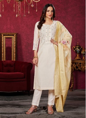 Cream and Beige Pant Style Salwar Suit for Effortless Style